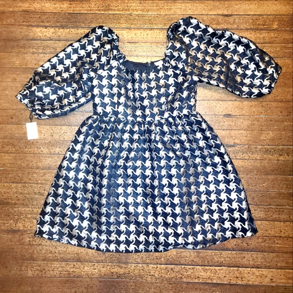 Moon River Houndstooth Babydoll Dress
